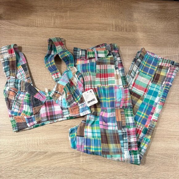 NWT Free People Keep Me Set Two Piece Capri Pants Crop Top Plaid Size 2 - Picture 3 of 12